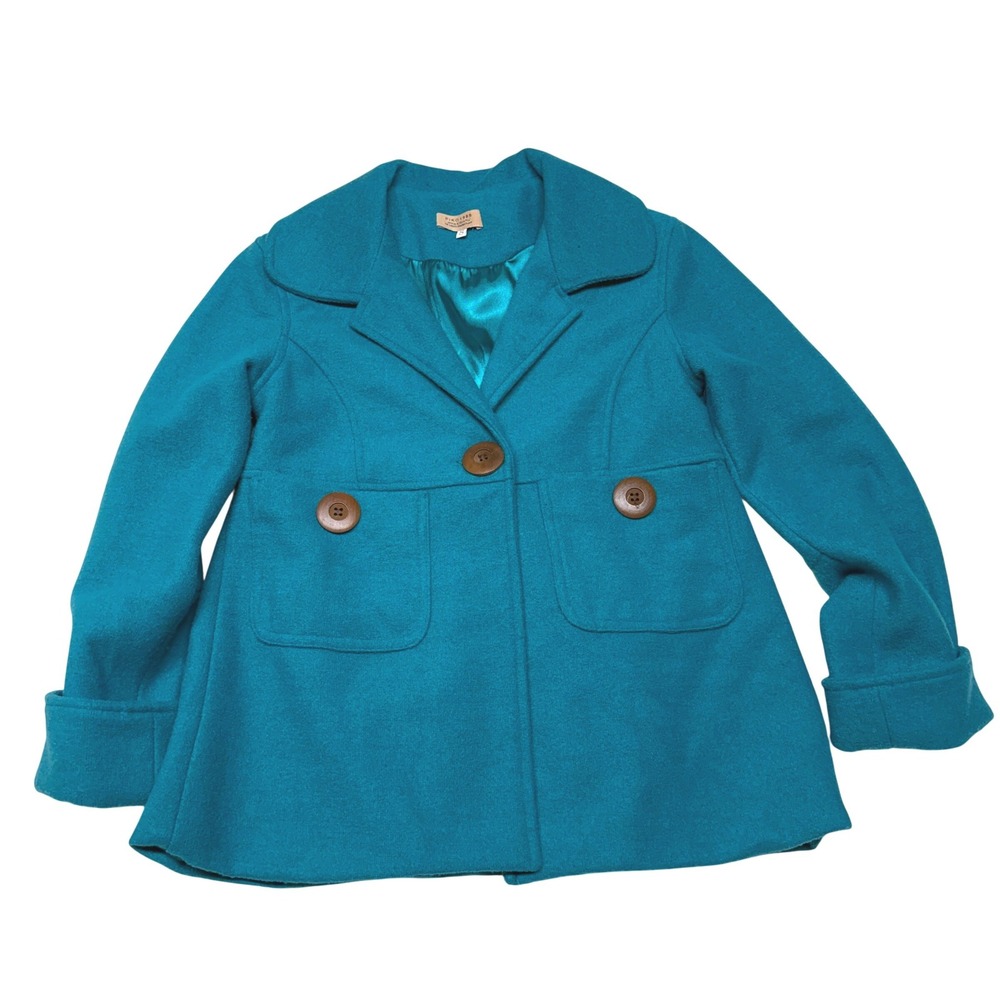 Piko 1988 Womens Teal Wool Blend Bow Back Peplum Pea Coat Jacket Style Small
